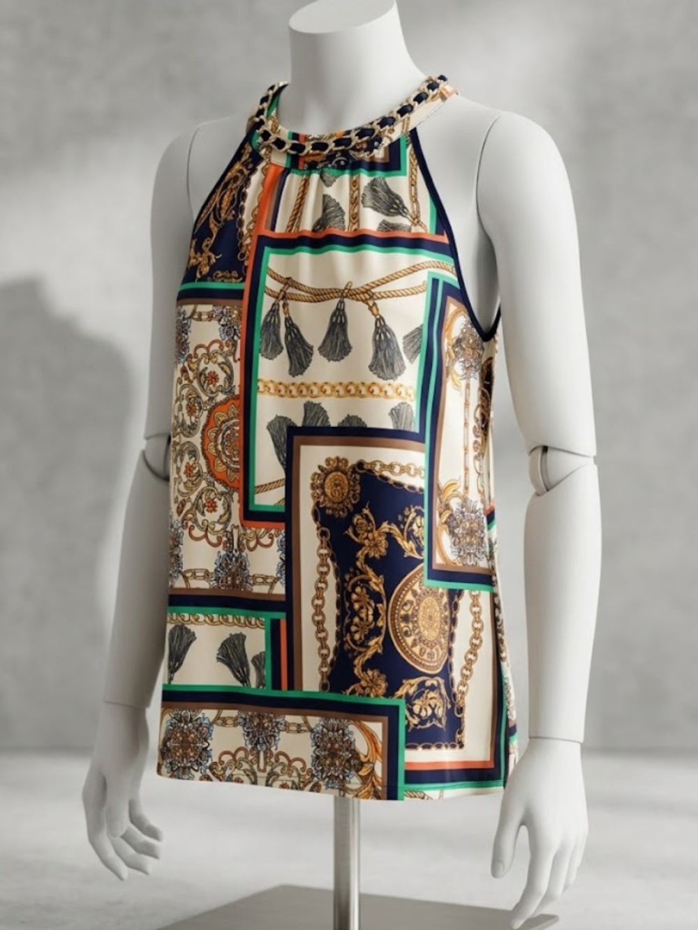 Agenda Baroque Chain Print Halter Tank Top Medium